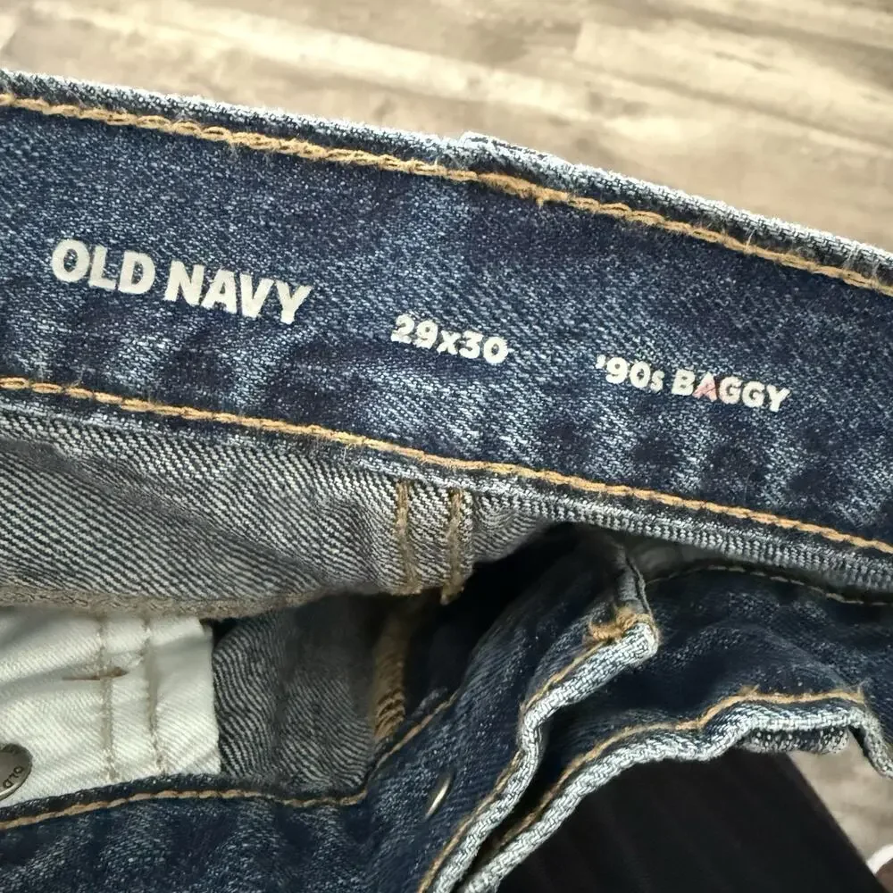 Old Navy 90s Baggy Jeans Mens 29x30 Dark Wash Denim Loose Fit Retro Y2K NEW